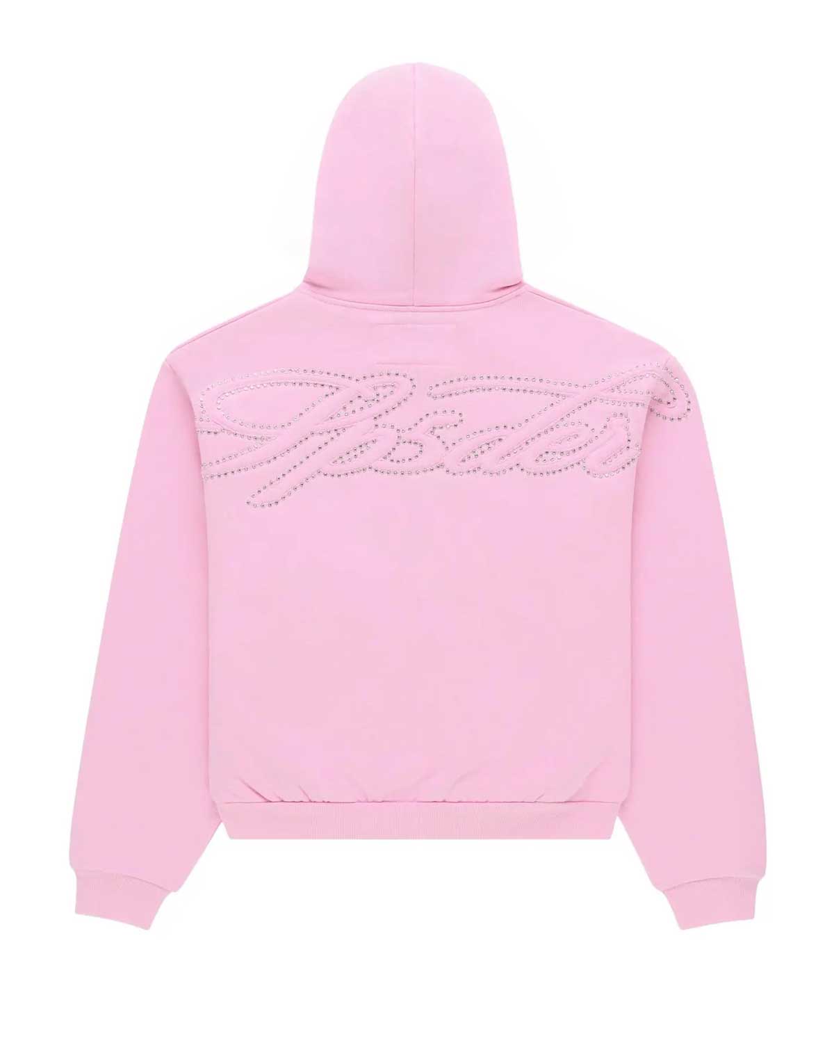 Sp5der Rhinestone Script Zip Up Hoodie Light Pink