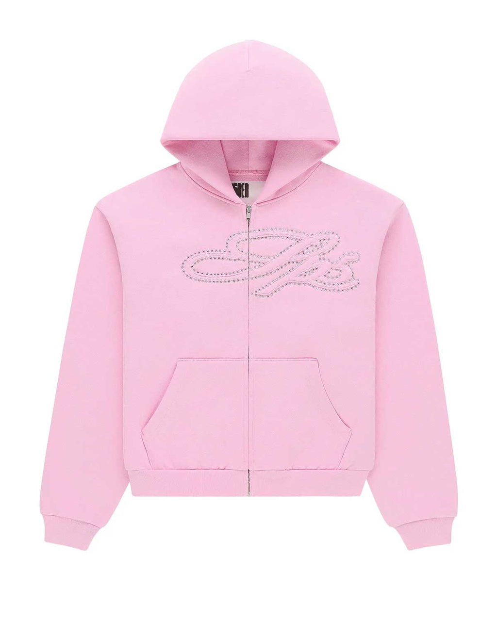 Sp5der Rhinestone Script Zip Up Hoodie Light Pink