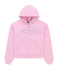 Sp5der Rhinestone Script Zip Up Hoodie Light Pink