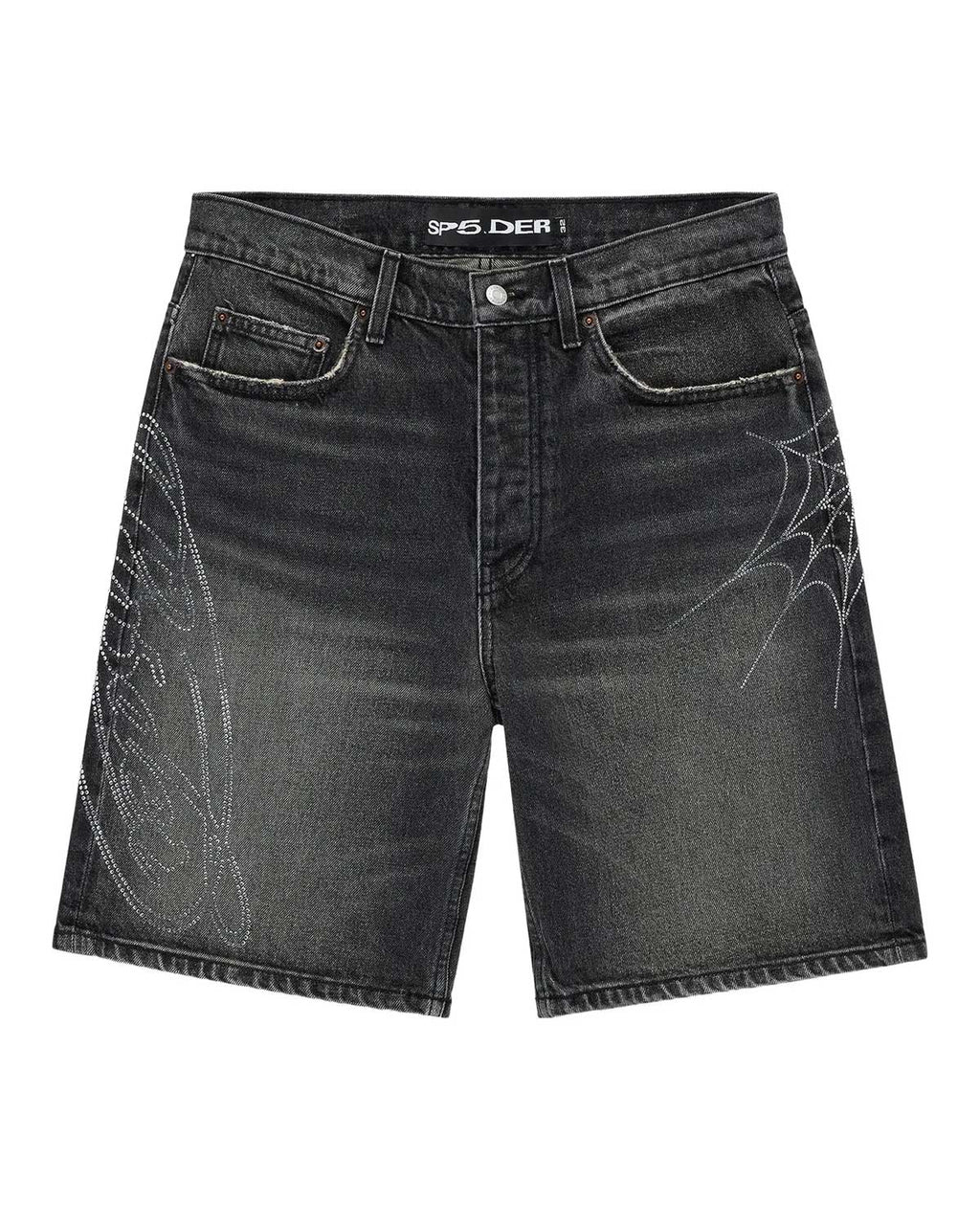 Sp5der Script Web Denim Shorts Black
