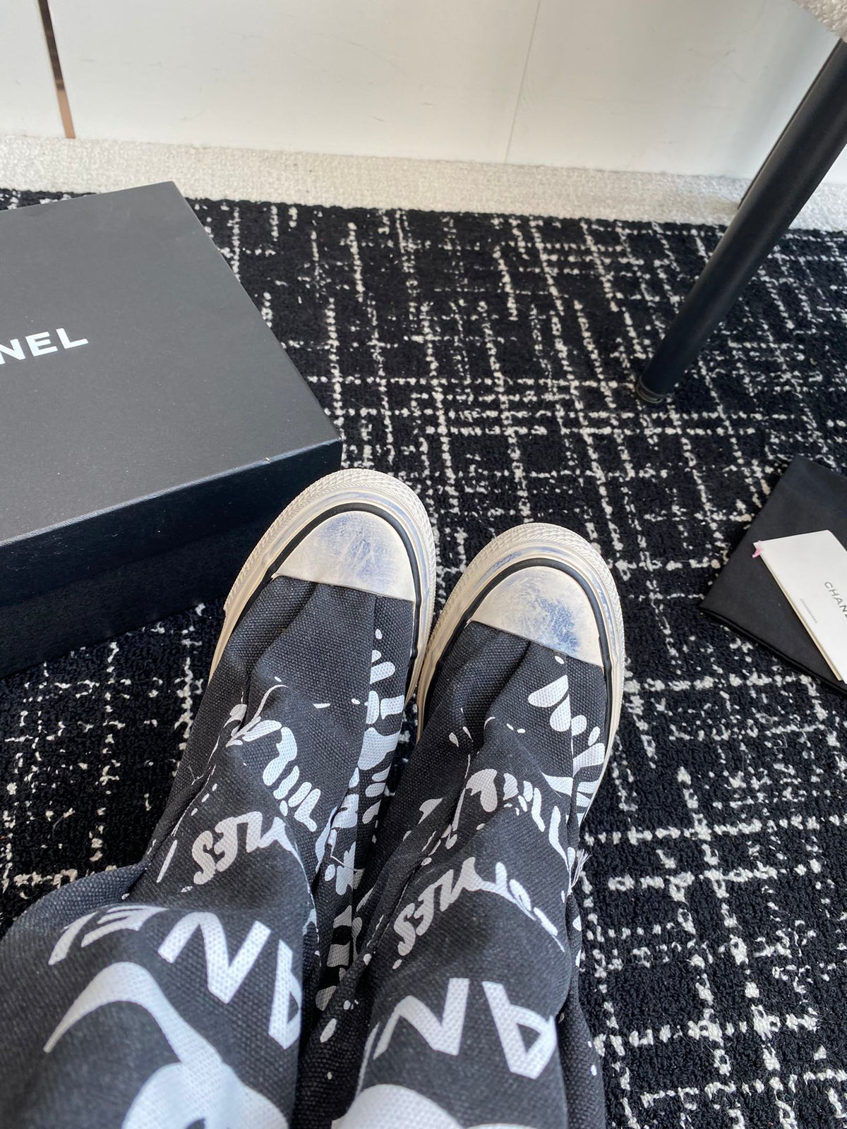 CHANEL HIGH BOOTS IN BLACK CANVAS