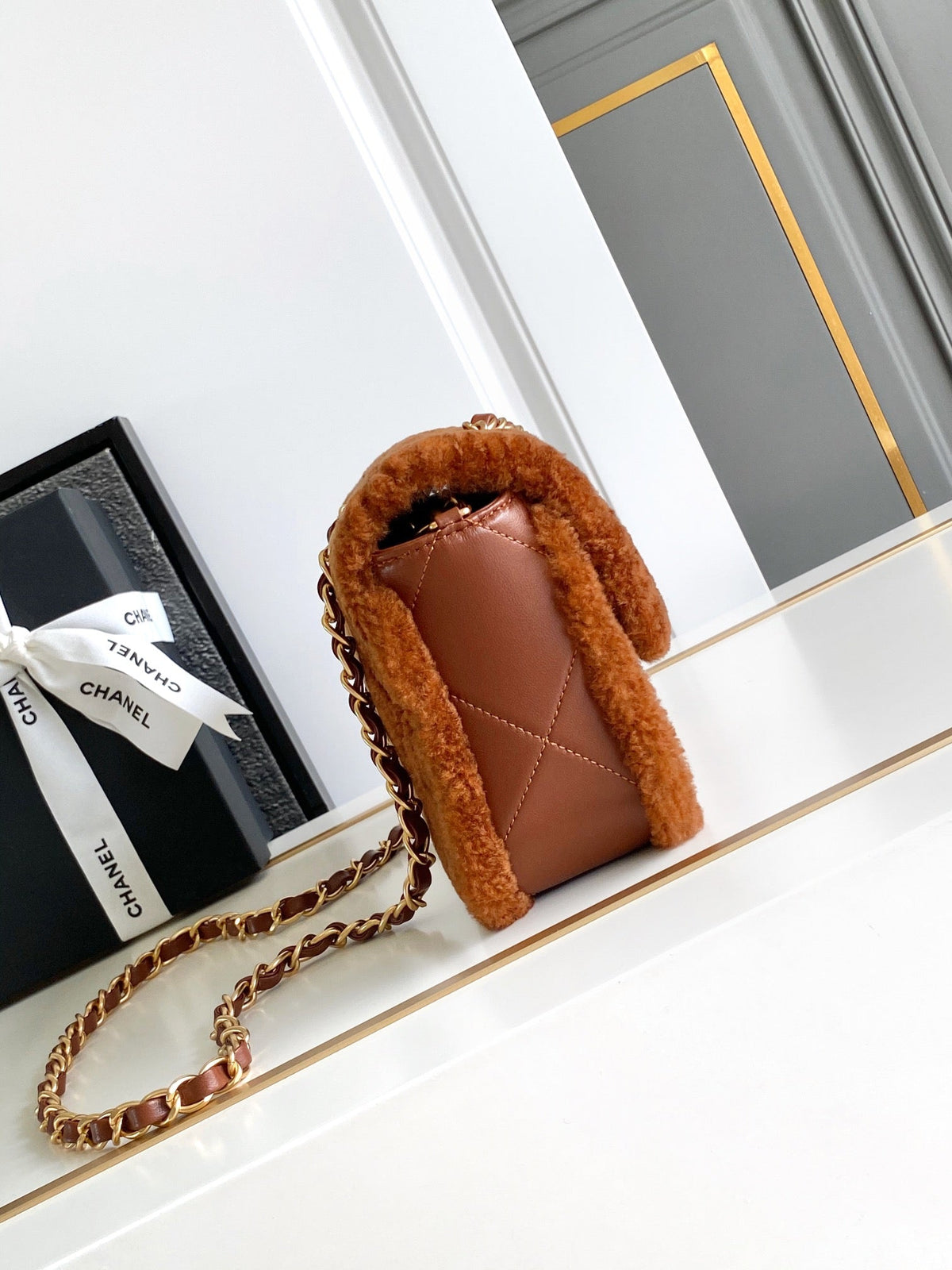 CHANEL 25S FLAP BAG 23.5 CM IN BROWN WOOL AND LAMBSKIN
