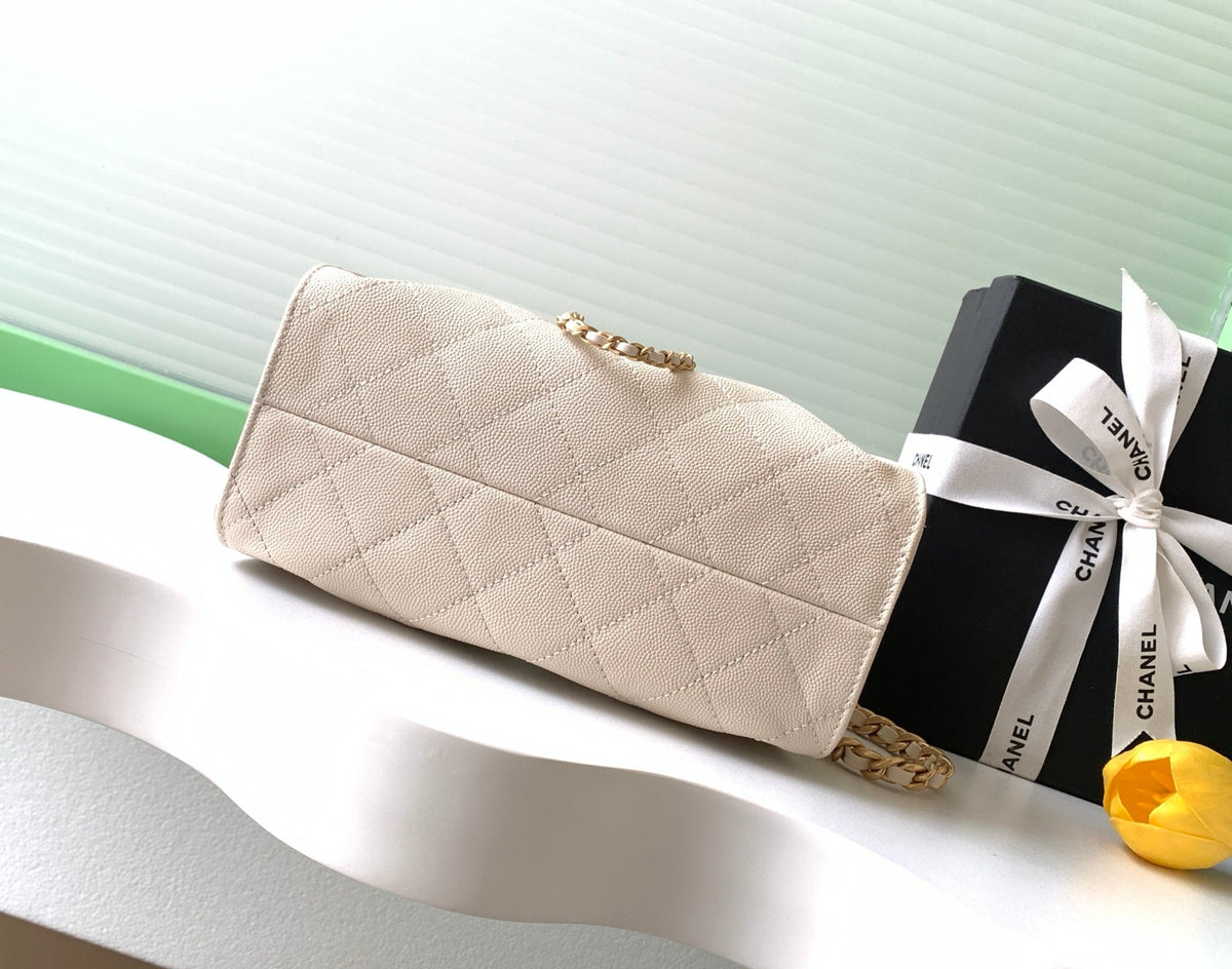 CHANEL 25S HOBO BAG 22 IN LIGHT BEIGE CAVIAR LEATHER WITH GOLD HARDWARE
