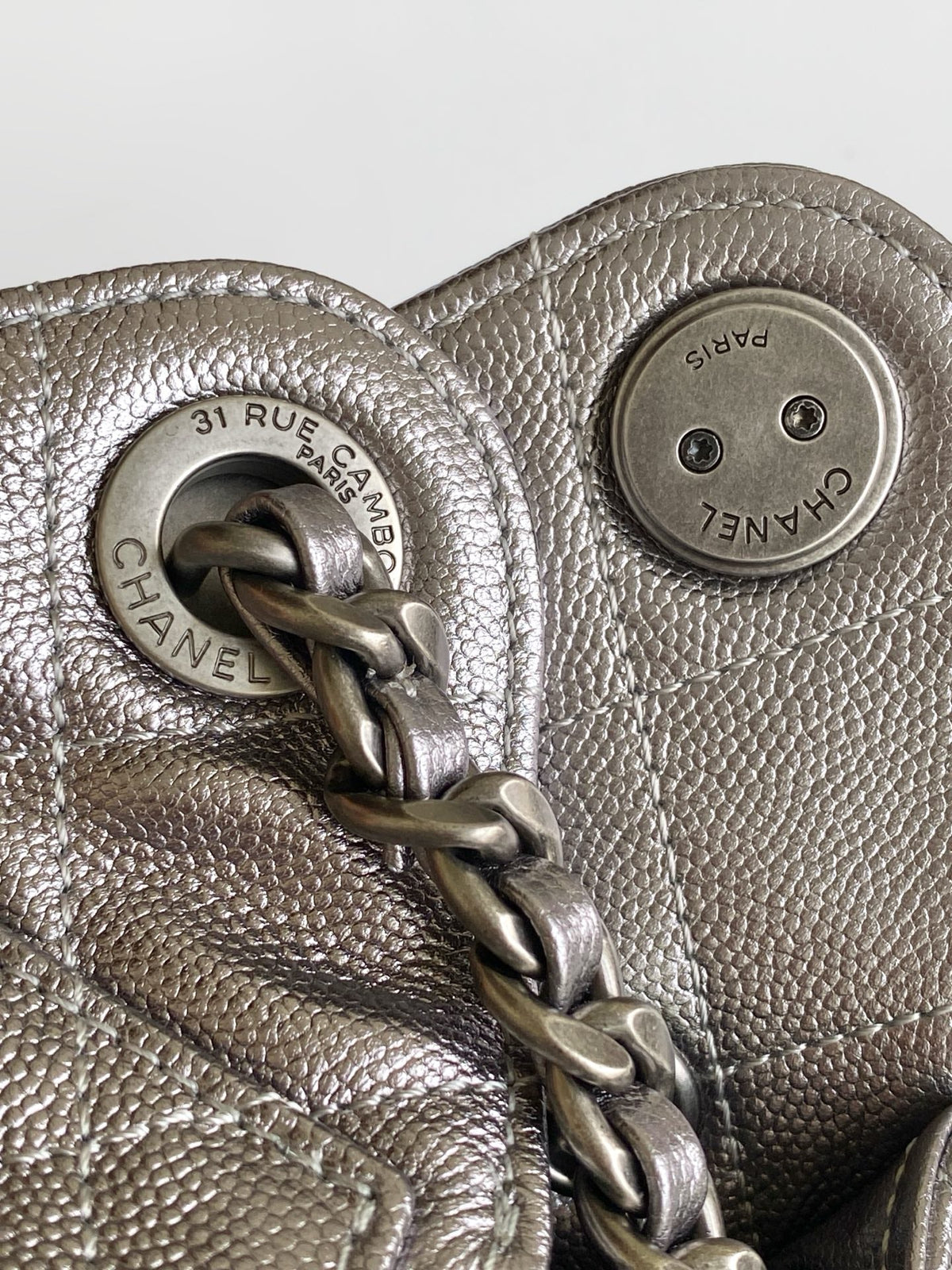 CHANEL 25S HOBO BAG 22 IN LILAC SILVER METALLIC CAVIAR